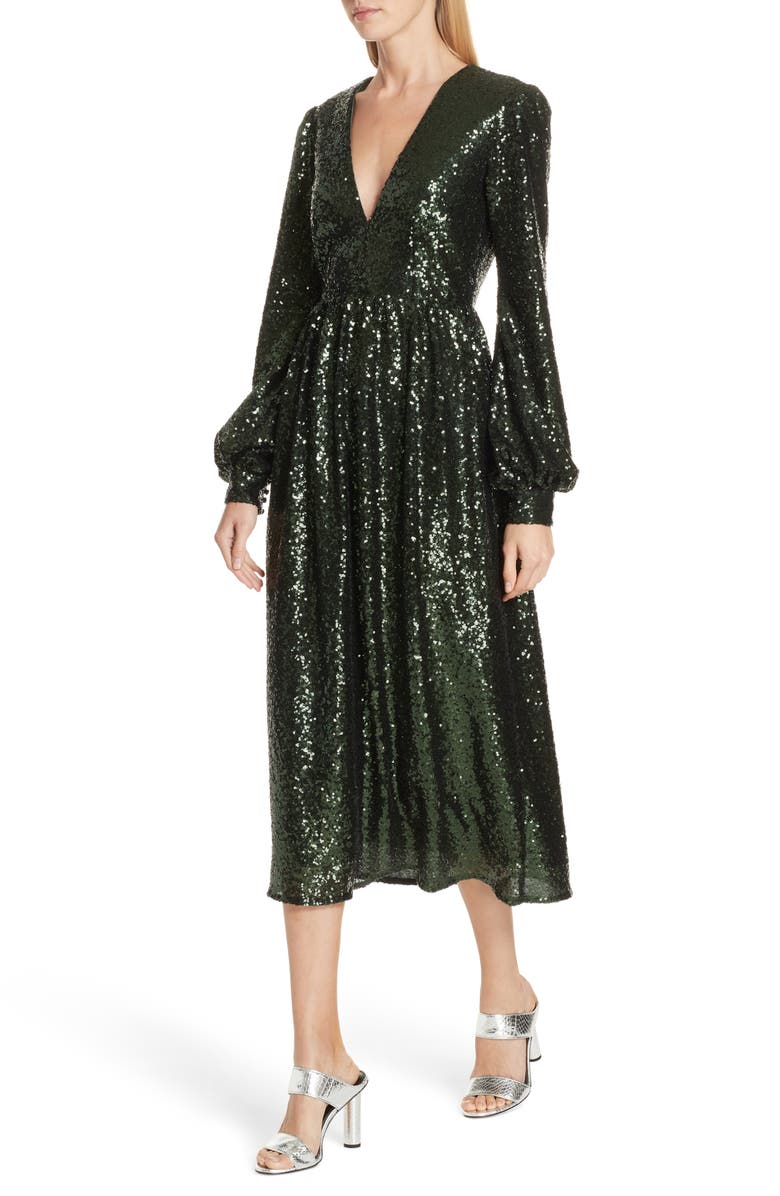 SALONI Camille Sequin Midi Dress, Alternate, color, 