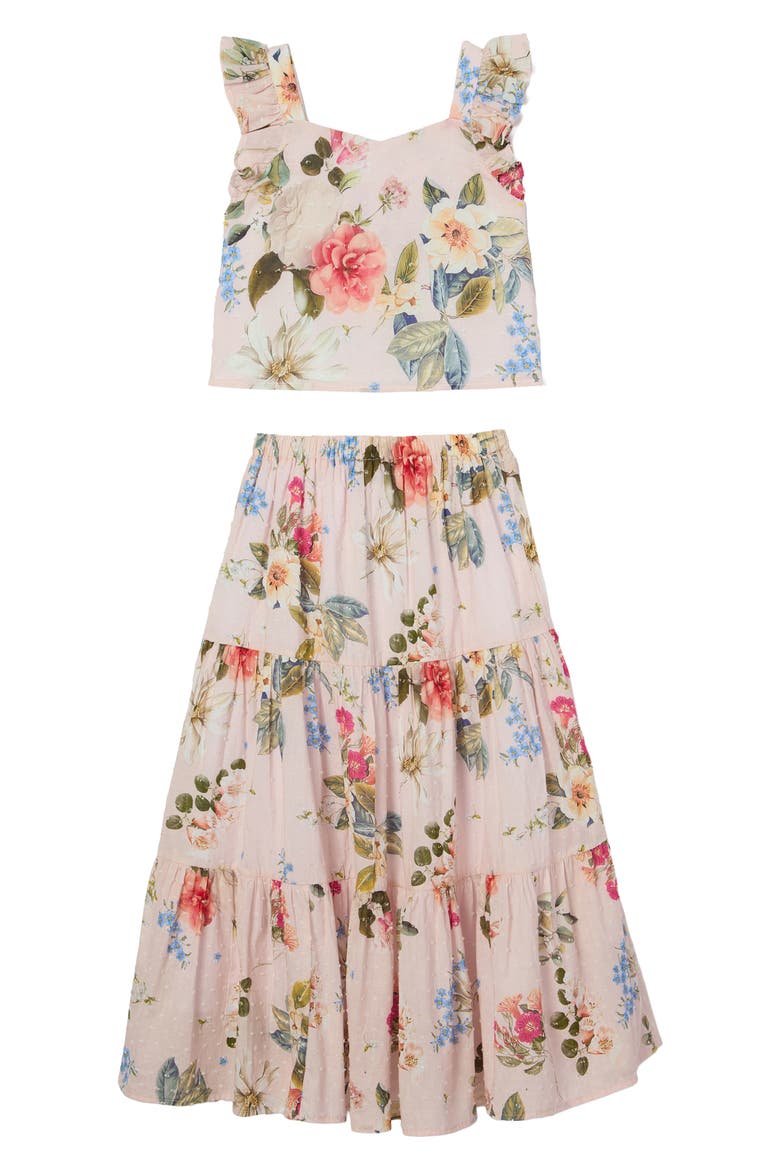 Kids' Floral Clip Dopt Tank & Maxi Skirt Set, Main, color, PINK