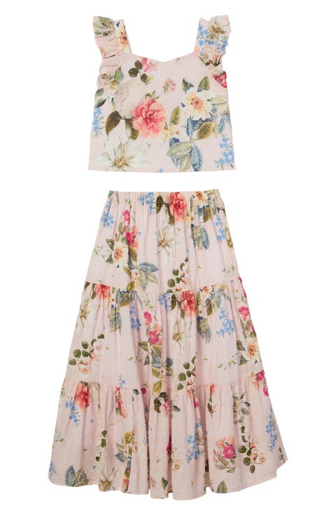 Kids' Floral Clip Dopt Tank & Maxi Skirt Set (Big Kid)