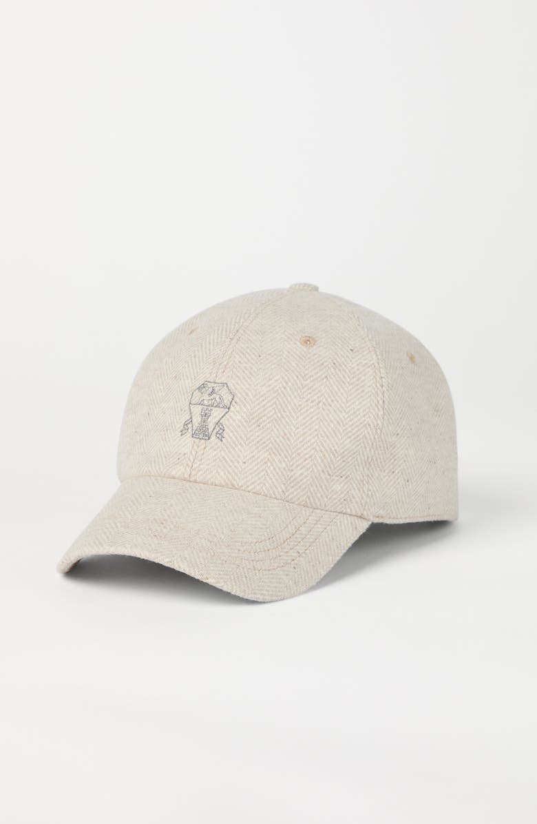 Brunello Cucinelli Wool and cashmere chevron baseball cap with embroidered logo, Alternate, color,