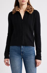 Reformation Hannah Wool Cardigan with Faux Fur Collar