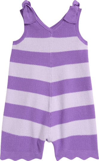 Stripe Shoulder Tie Cotton Sweater Romper