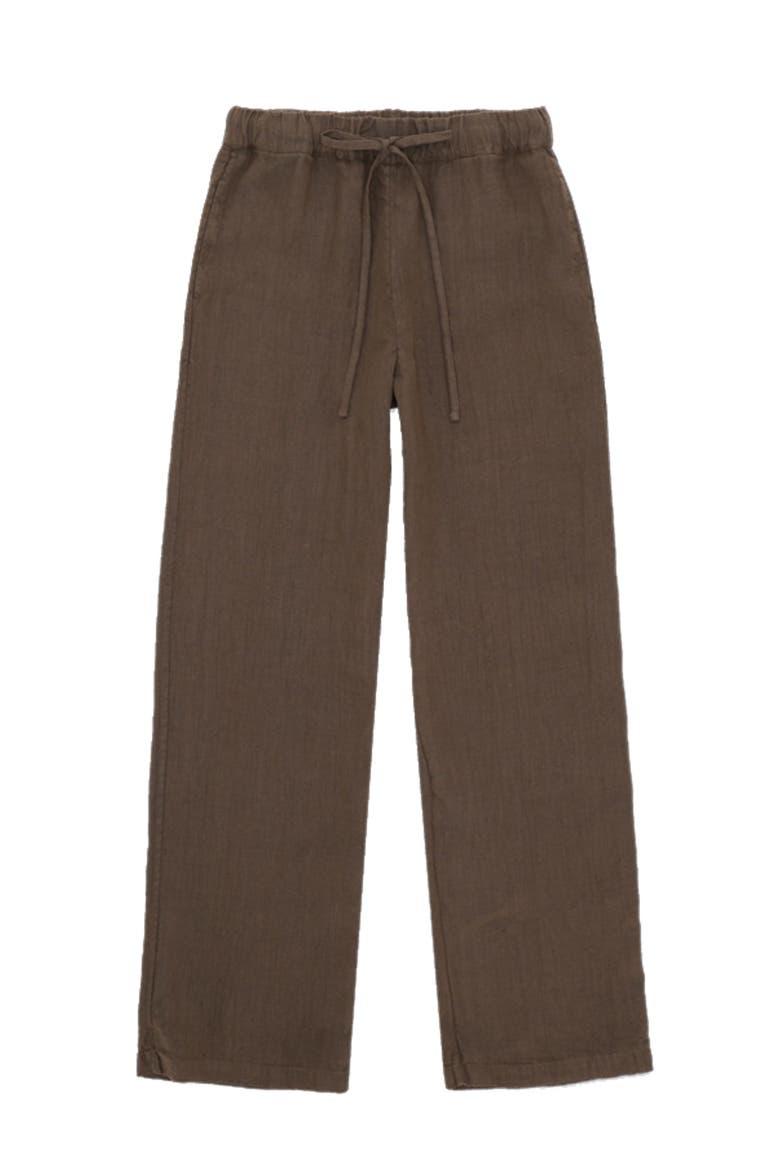 Jaleh Drawstring Linen Trousers, Main, color, BROWN