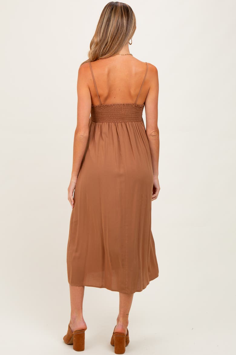 Front Tie Sleeveless Midi Dress, Alternate, color, Camel