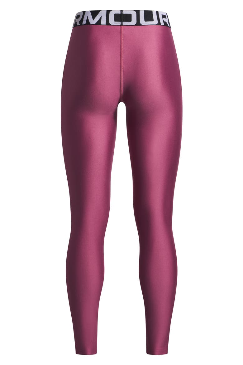 Kids' HeatGear® Logo Jacquard Waistband Leggings, Alternate, color, FUCHSIA
