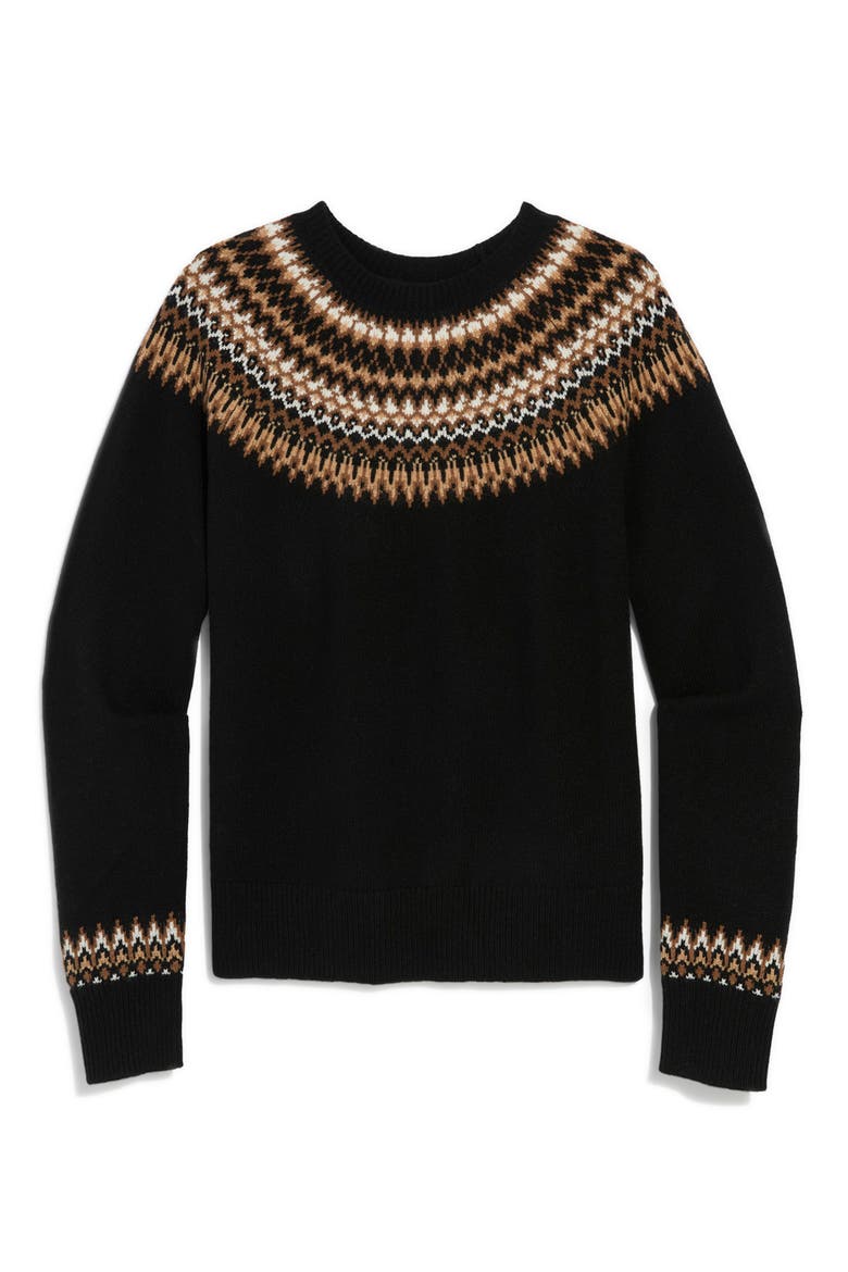 Fair Isle Crewneck Sweater, Alternate, color, JET BLACK