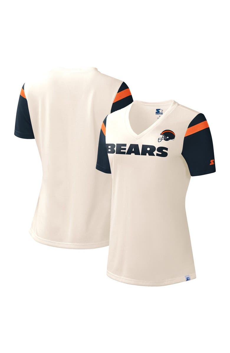 STARTER Women's Starter Cream Chicago Bears Kick Start V-Neck T-Shirt, Main, color, Cream