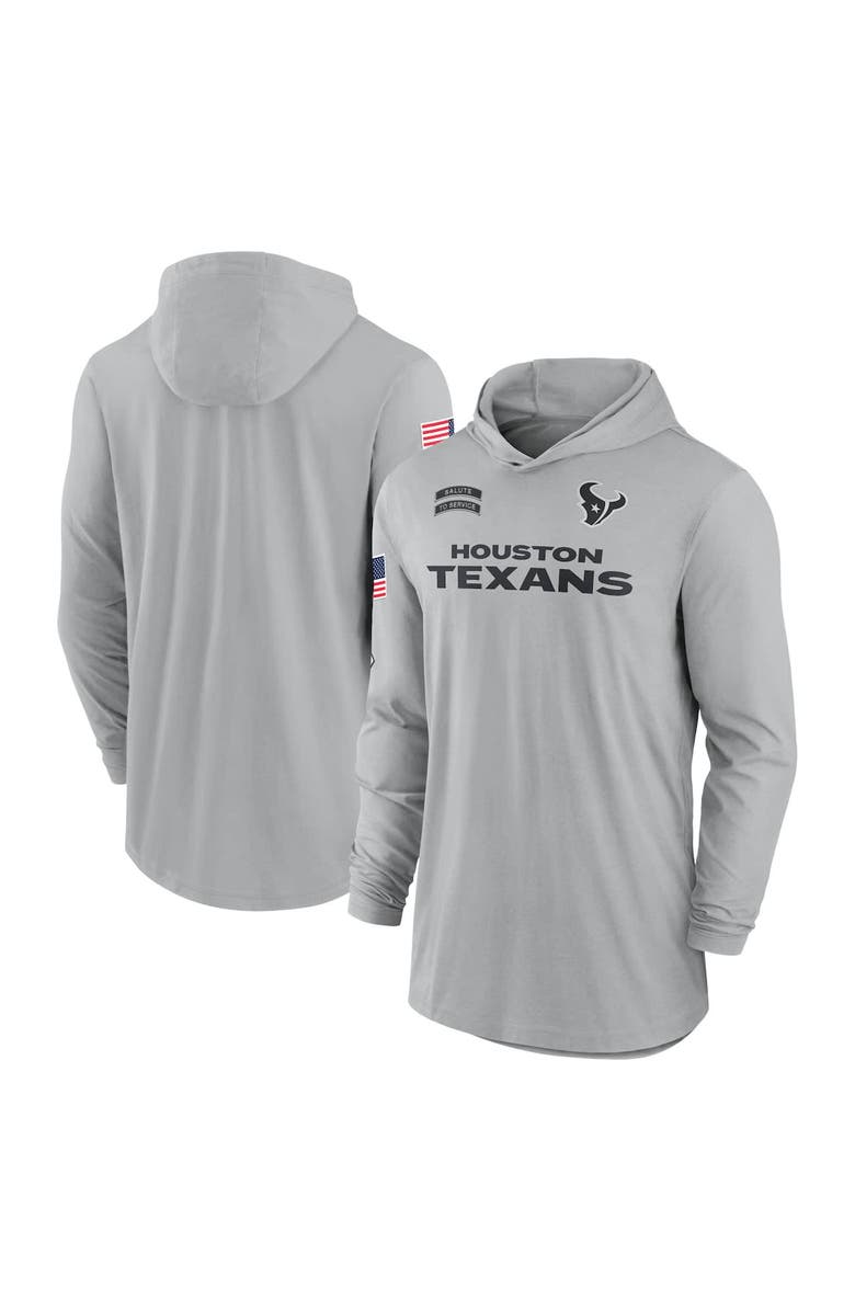 Nike Men's Nike Gray Houston Texans 2024 Salute to Service Lightweight Performance Long Sleeve Hooded T-Shirt, Main, color, Gray