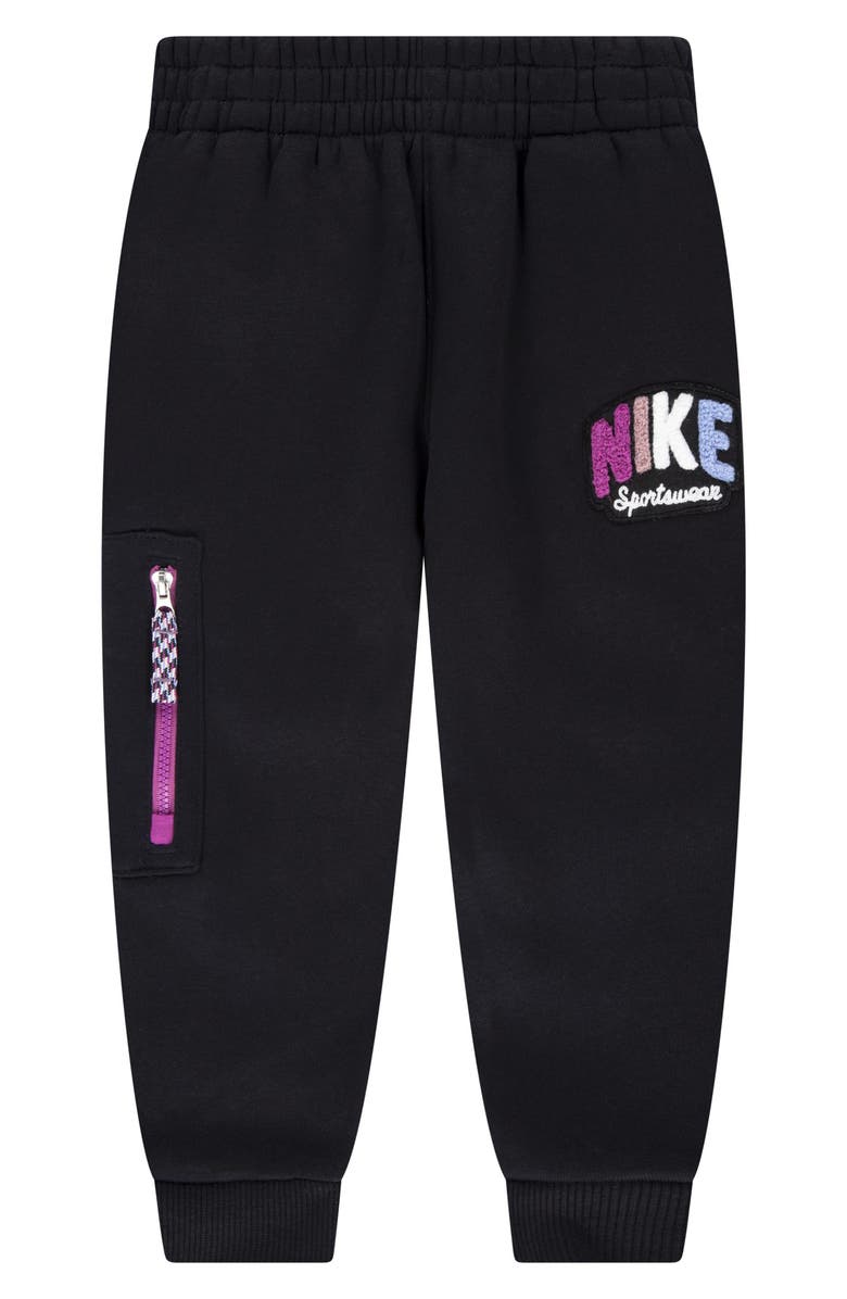 Nike Kids' Bouclé Trim Graphic Joggers, Main, color, Black