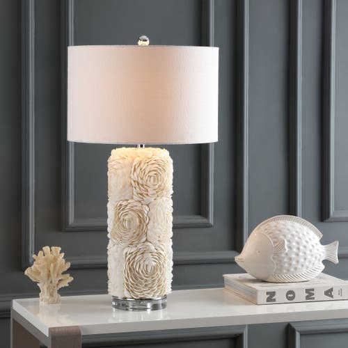 JONATHAN Y JONATHAN Y ROSETTE 28.5" SEASHELL/RESIN/CRYSTAL LED TABLE LAMP, CREAM