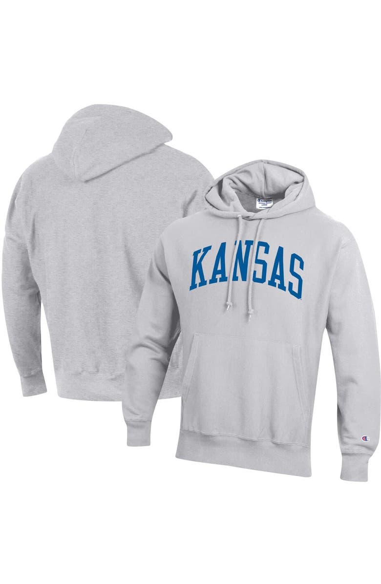Champion Men's Champion Heathered Gray Kansas Jayhawks Team Arch Reverse Weave Pullover Hoodie, Alternate, color,
