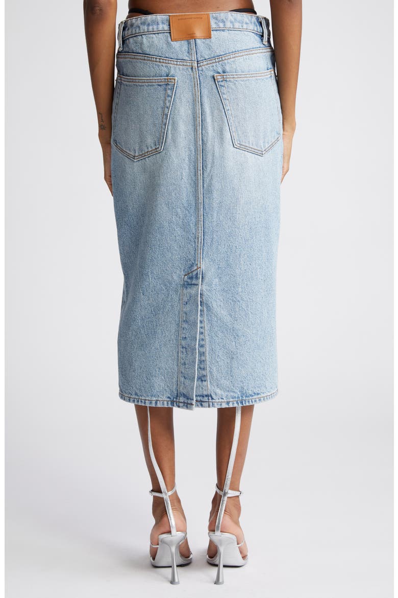 Thong Strap Detail Denim Midi Skirt, Alternate, color, VINTAGE FADED INDIGO