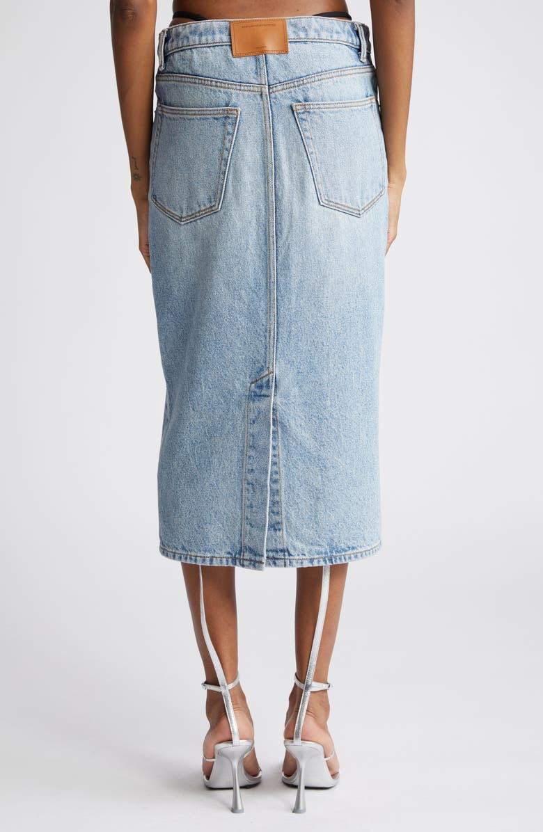Alexander Wang Thong Strap Detail Denim Midi Skirt, Alternate, color,