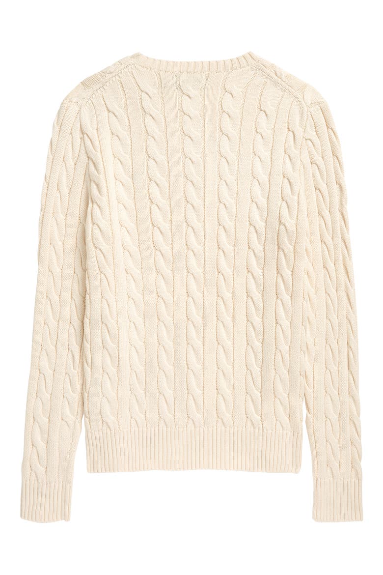 Cable Knit Cotton Crewneck Sweater, Alternate, color, CREAM