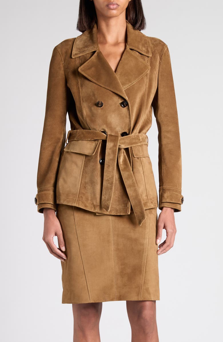TOM FORD Double Breasted Belted Suede Jacket, Main, color, Kb520 Pecan