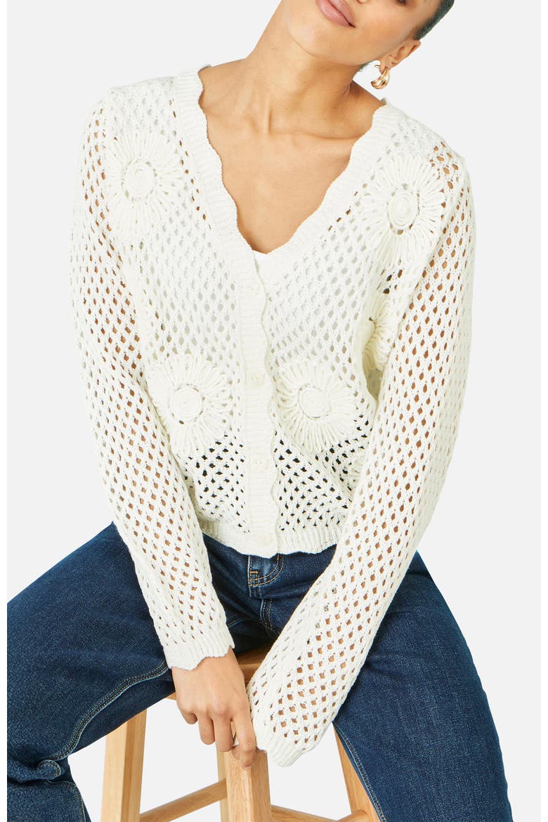 Flower Crochet Cardigan, Alternate, color, White