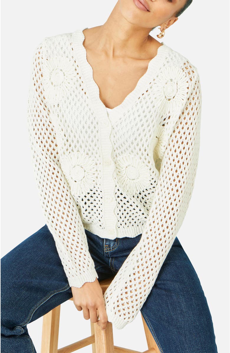 Yumi Flower Crochet Cardigan, Alternate, color, White