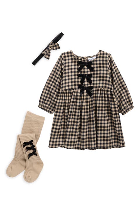 Plaid Dress, Socks & Headband Set (Baby)