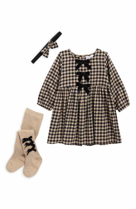 Nicole Miller Plaid Dress, Socks & Headband Set