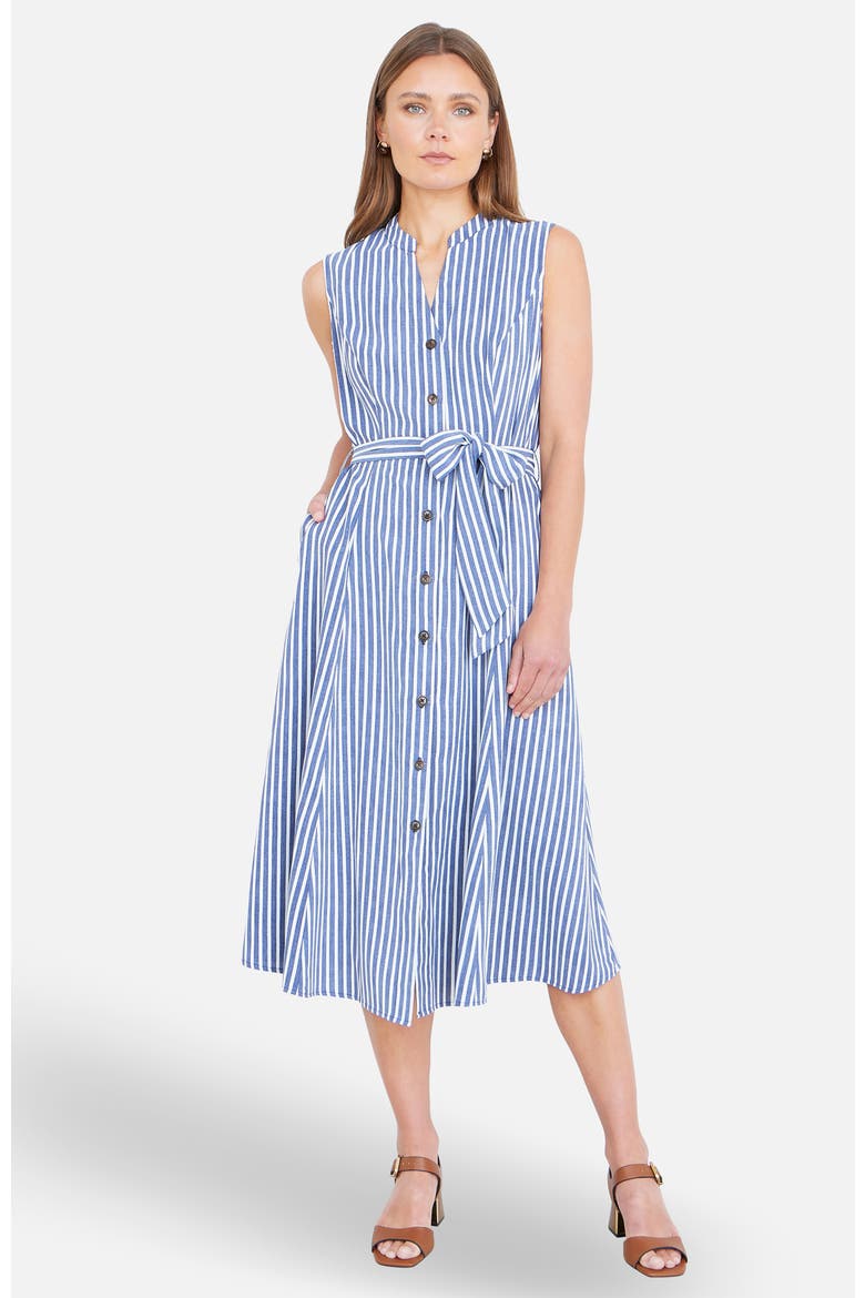 Stripe Midi Sleeveless Shirt Dress, Alternate, color, Navy