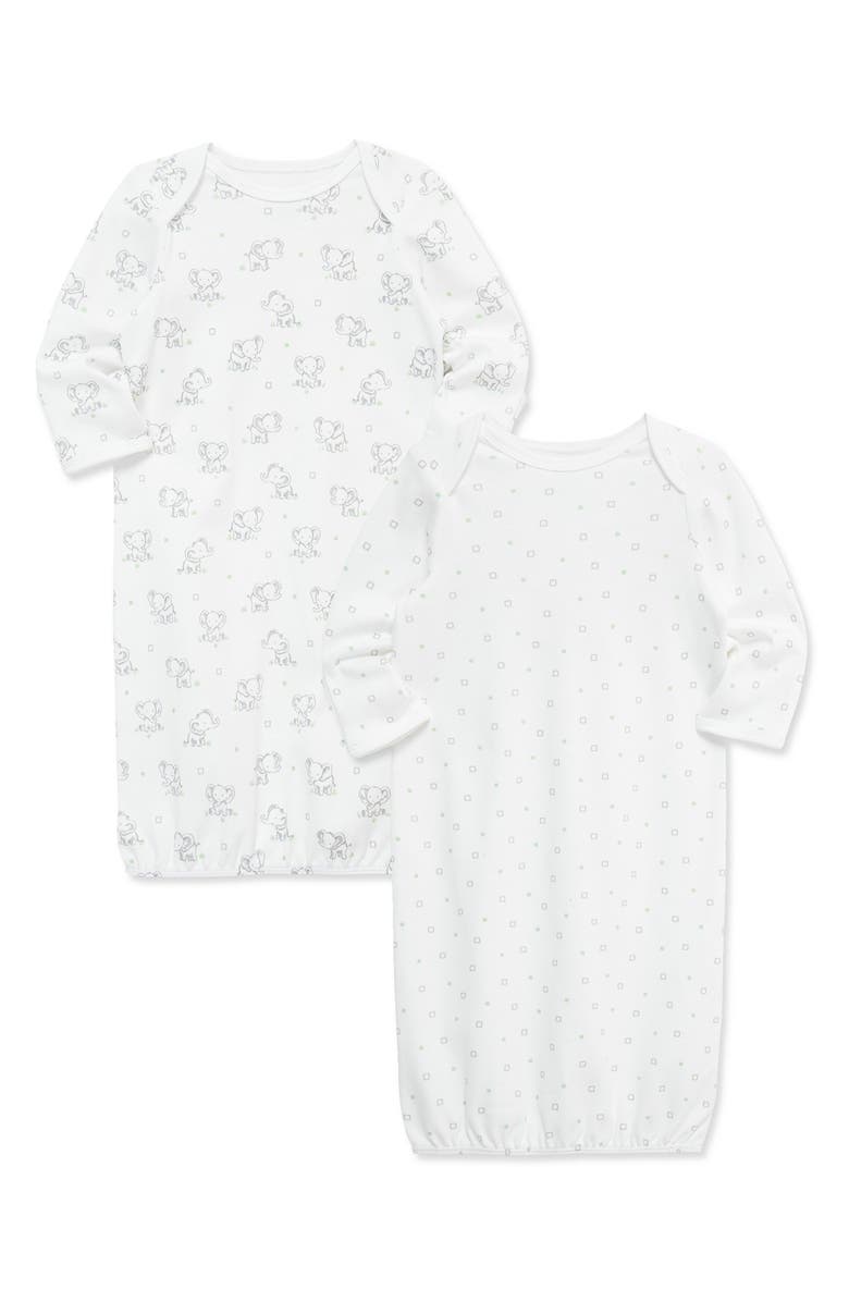 Little Me Elephants 2-Pack Organic Cotton Gowns, Alternate, color, White