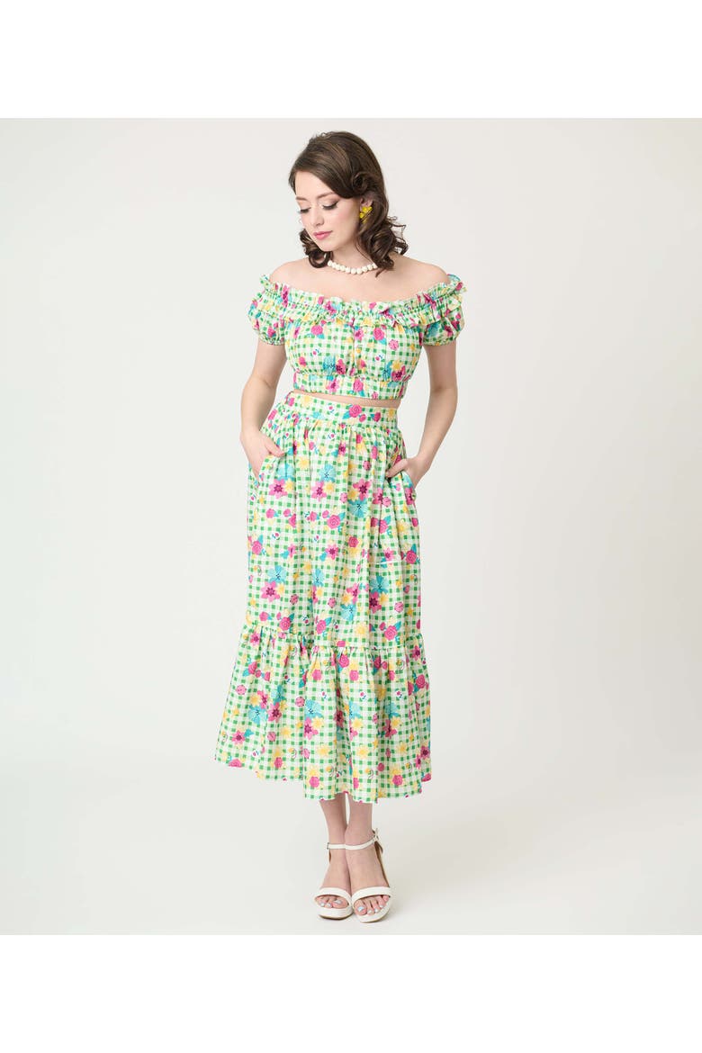 Tiered Midi Skirt, Alternate, color, Green Gingham Print