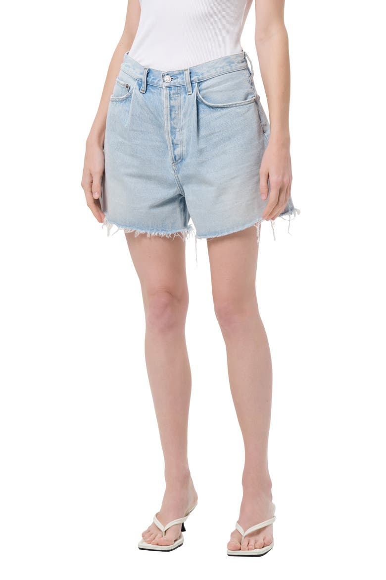 Rhoda Pleated Denim Cutoff Shorts, Alternate, color, DETACH MD MARBLED VINT IND