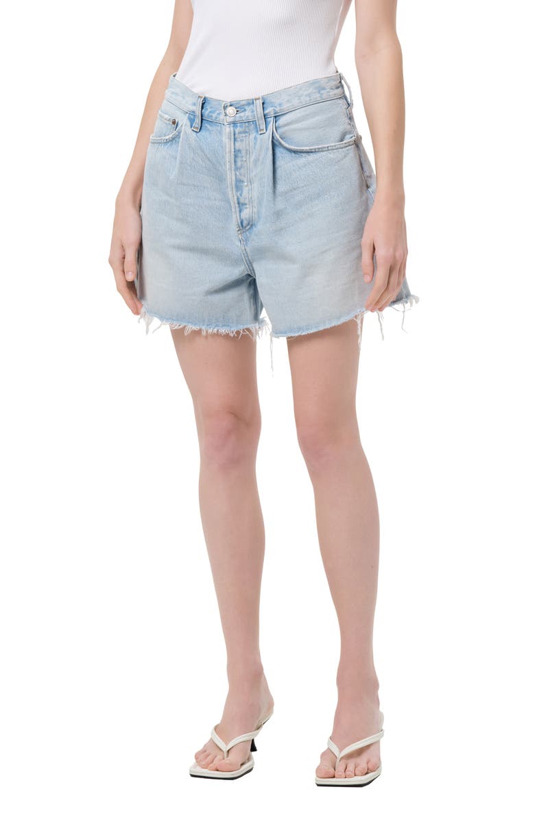 AGOLDE Rhoda Pleated Denim Cutoff Shorts, Alternate, color, Detach Md Marbled Vint Ind