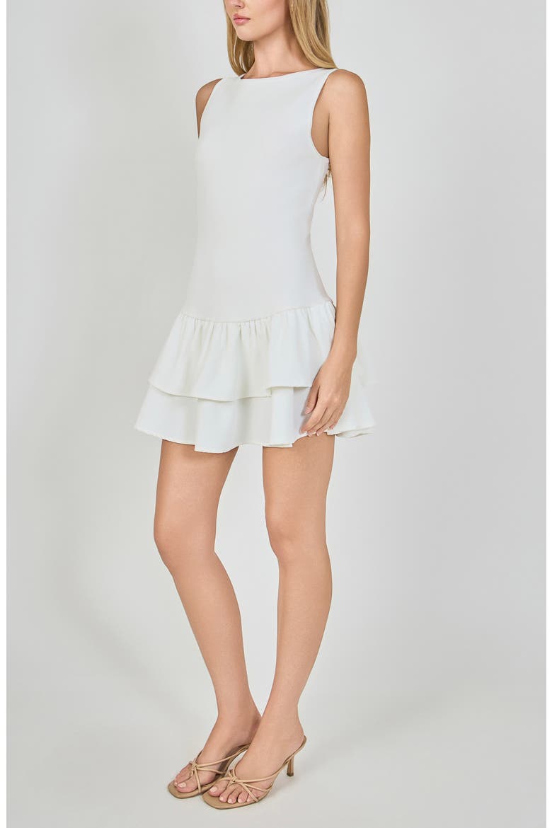 Mixed Media Tiered Ruffle Minidress, Alternate, color, IVORY