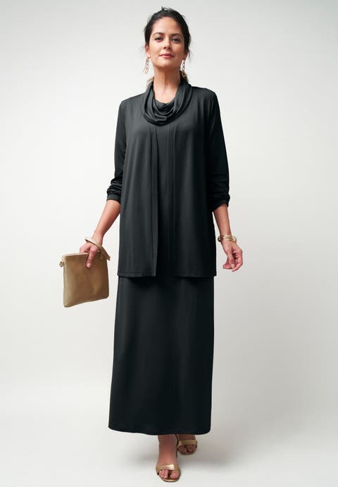 2-Piece Cowlneck Jacket Dress (Plus)