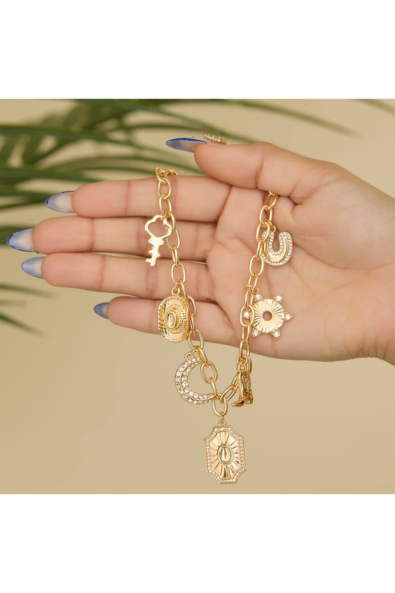 Starburst Charm Necklace, Alternate, color, Gold