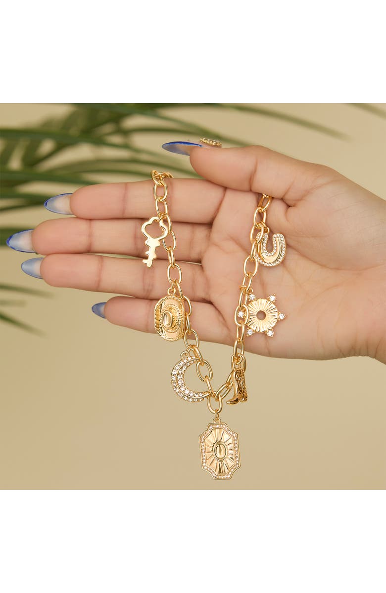 Jessica Simpson Starburst Charm Necklace, Alternate, color, Gold