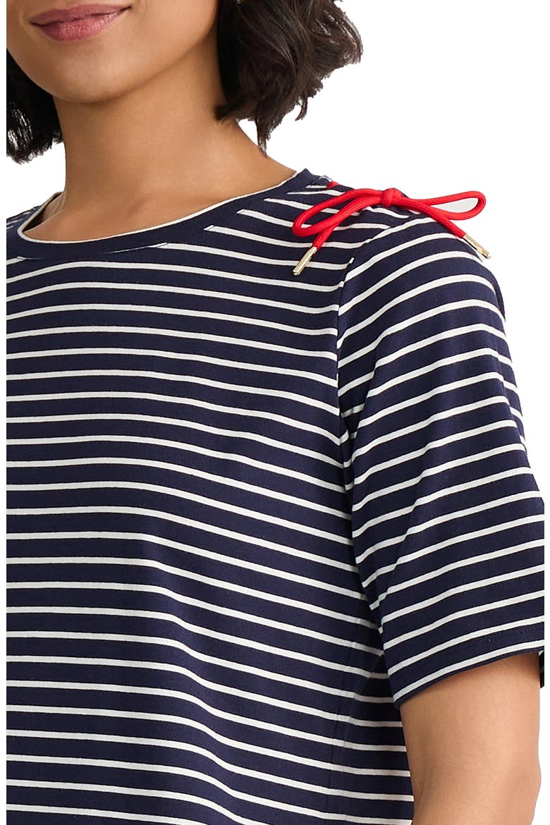 Stripe Lace-Up Shoulder T-Shirt, Alternate, color, PACIFIC NAVY/ NATURAL WHITE