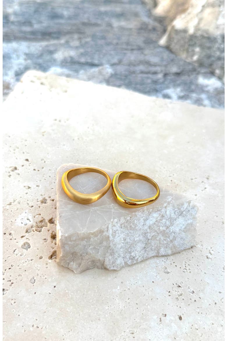 Set of 2 Wavy Band Rings, Alternate, color, GOLD