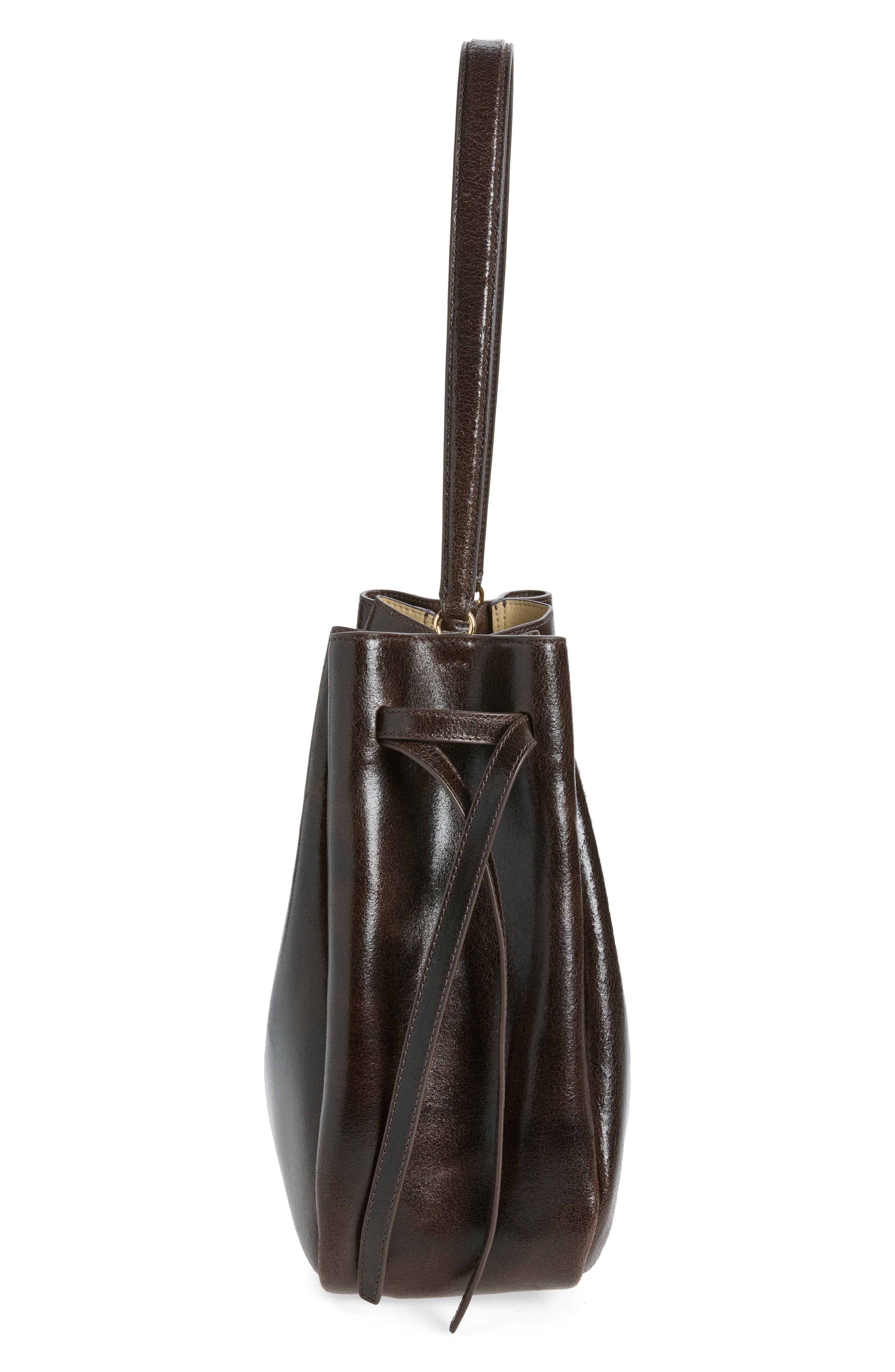 Romy Distressed Large Leather Bucket Bag, Alternate, color, DARK BROWN