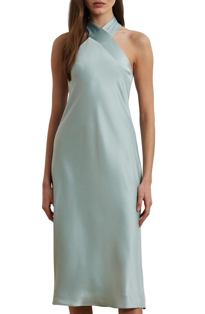 Lauren Ralph Lauren Satin Charmeuse Cocktail Halter Dress, Alternate, color,