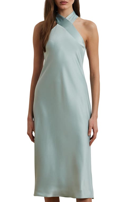 Ralph Lauren Women's Satin Charmeuse Halter Cocktail Dress In Aqua Pearl