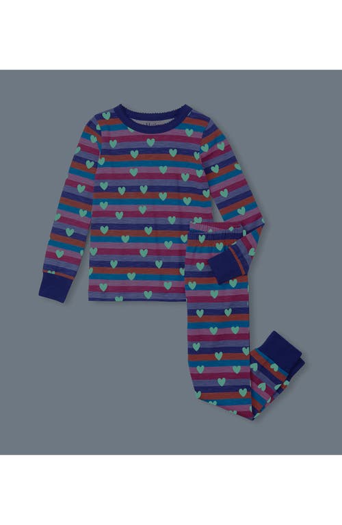 HATLEY HATLEY KIDS' HEART STRIPES COTTON FITTED TWO-PIECE PAJAMAS