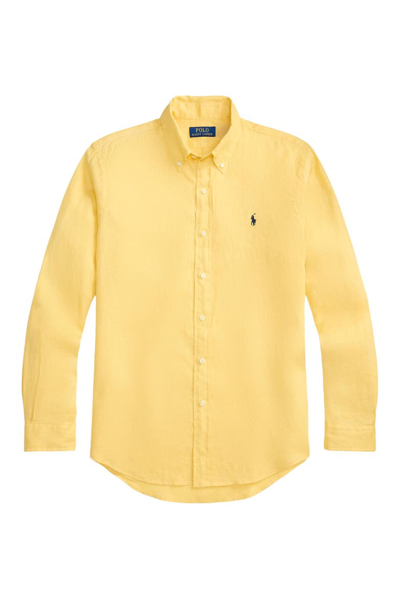 Classic Fit Linen Button-Down Shirt, Alternate, color, CORN YELLOW