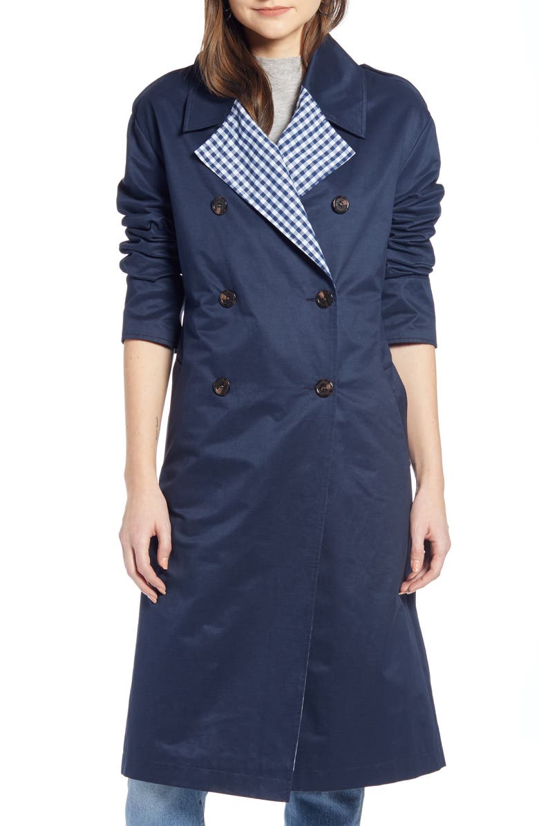 Something Navy Contrast Trim Trench Coat, Alternate, color, 