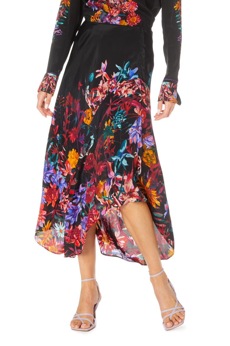 Sivan Floral Asymmetric Maxi Skirt, Main, color, BLACK