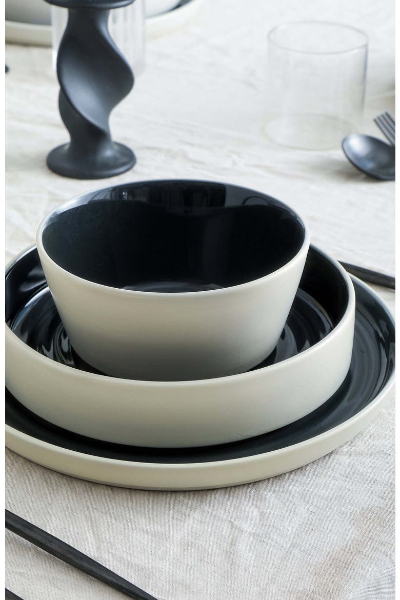 Elica Stoneware 12-Piece Dinnerware Set, Alternate, color, Black and Beige
