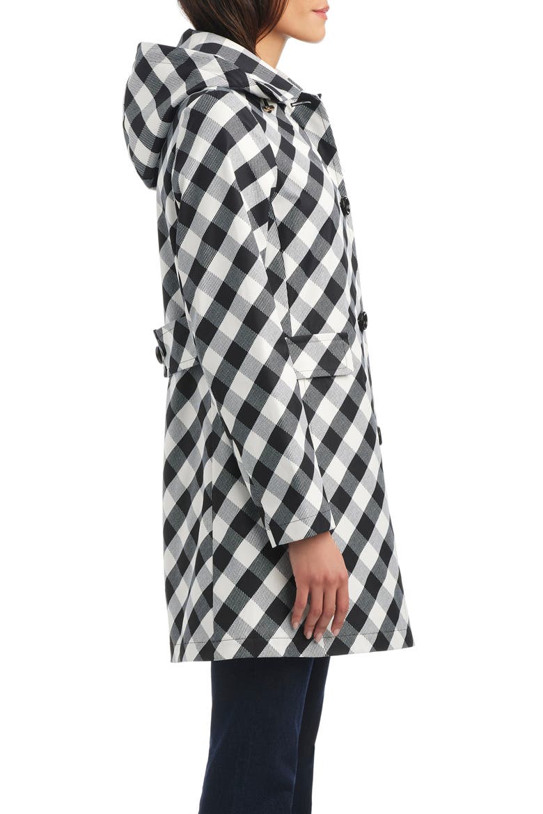 hooded water resistant a-line trench coat, Alternate, color, BLACK