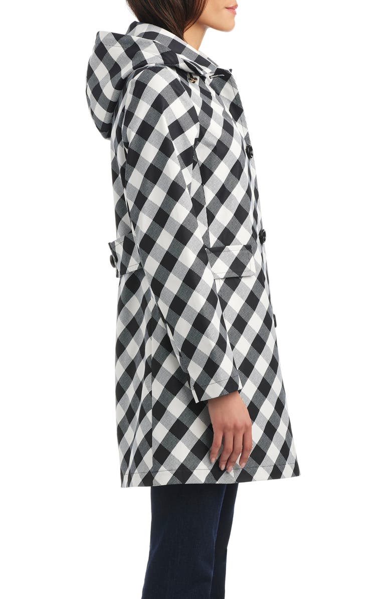 Kate Spade New York hooded water resistant a-line trench coat, Alternate, color, Black