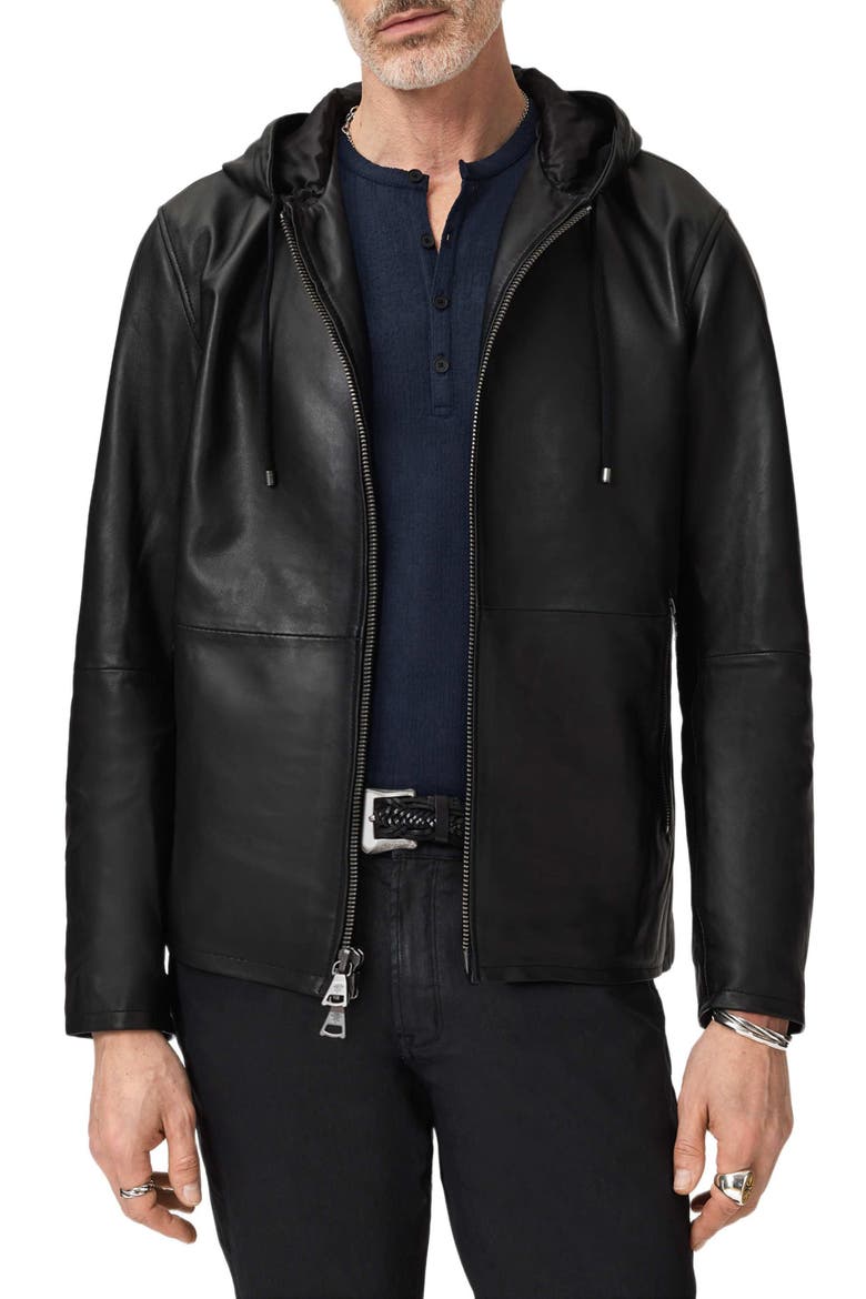 Niko Leather Hoodie, Main, color, BLACK
