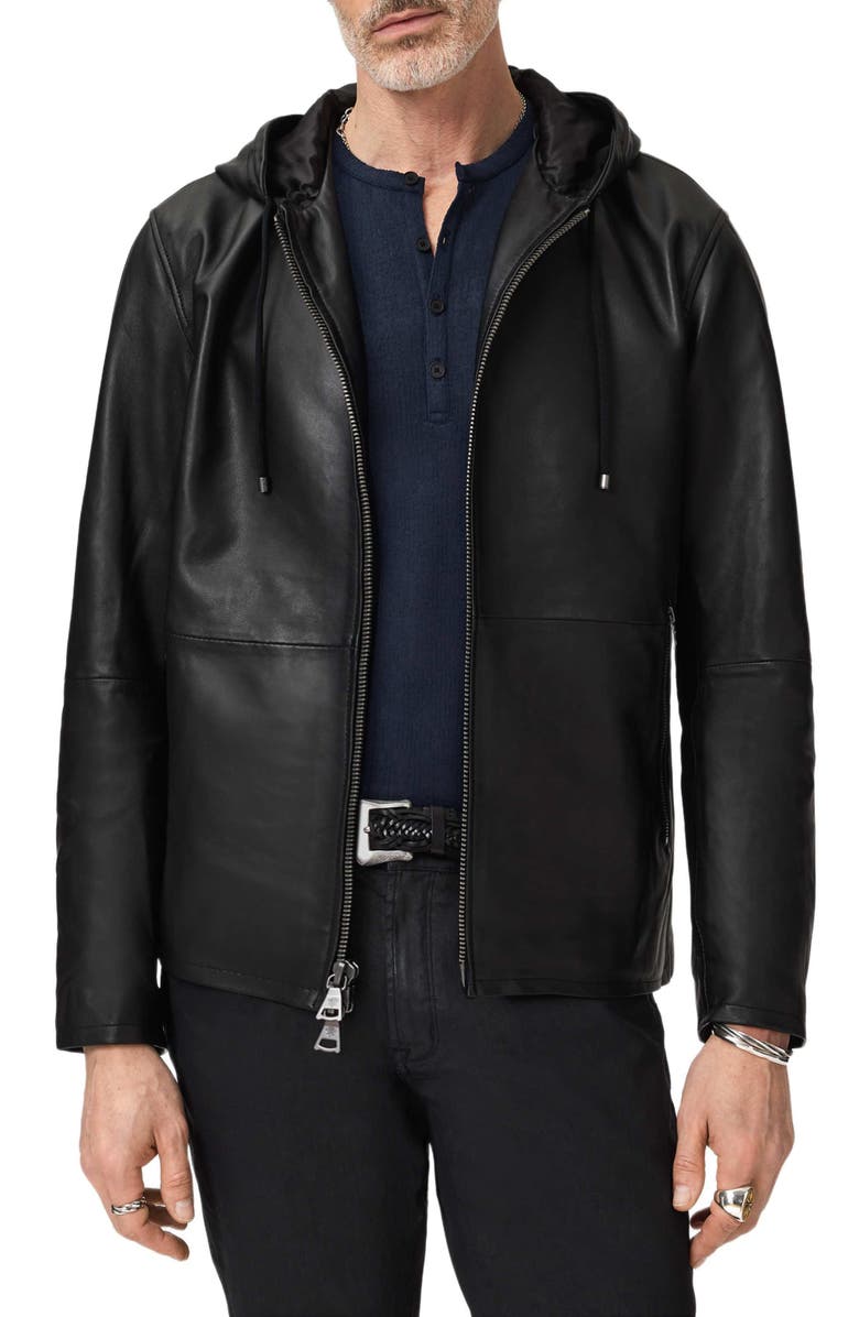 John Varvatos Niko Leather Hoodie, Main, color, Black