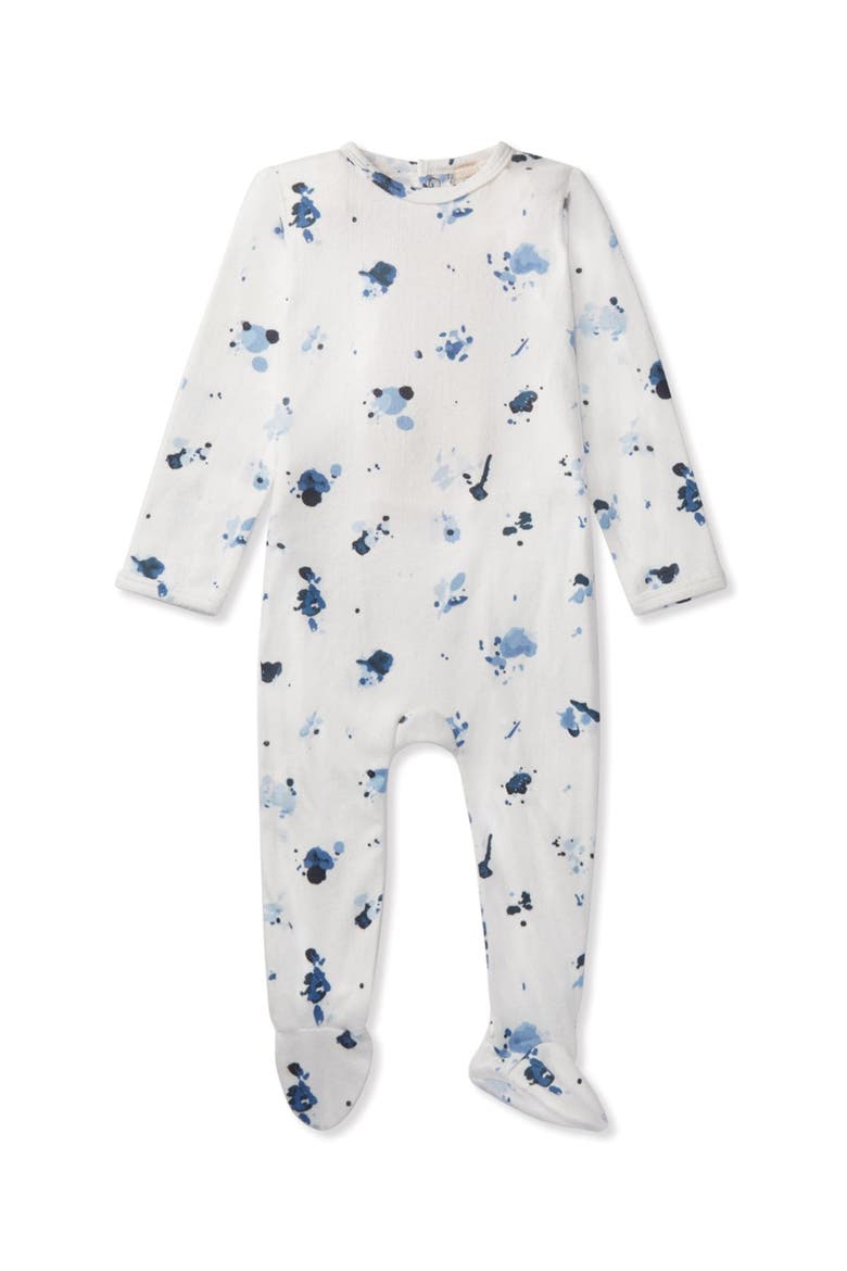 Pointelle Abstract Watercolor Print Footie, Main, color, Winter White