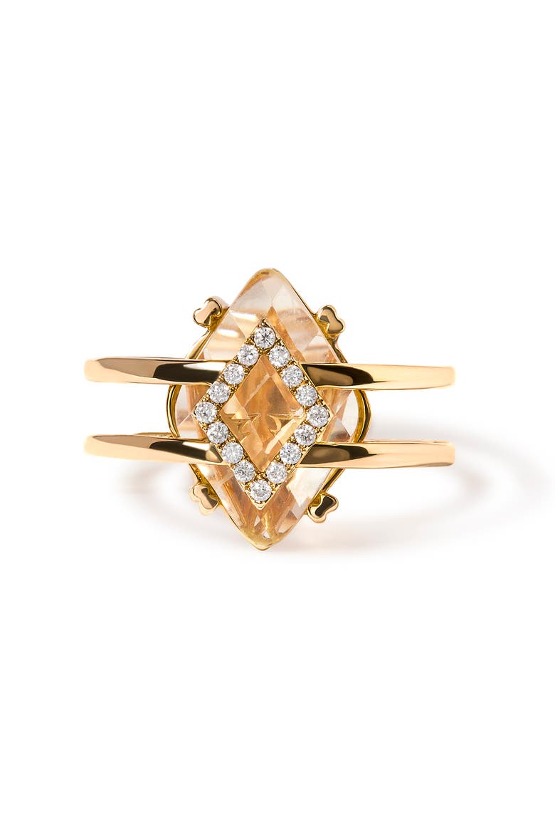 14K Gold Topaz & Diamond Accent Statement Cocktail Ring -, Alternate, color, Yellow