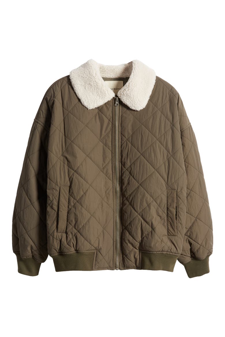 Faux Shearling Collar Dad Jacket, Alternate, color, BURNT OLIVE