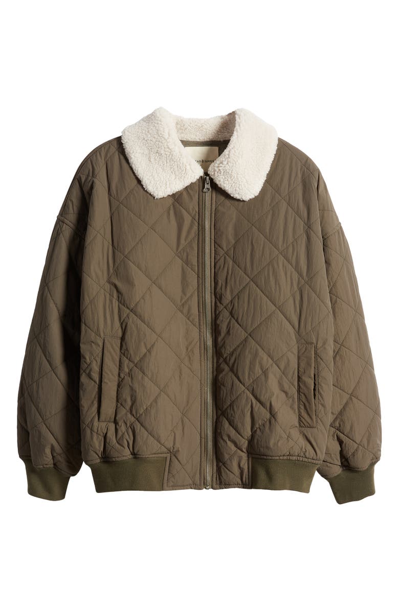Thread & Supply Faux Shearling Collar Dad Jacket, Alternate, color, Burnt Olive